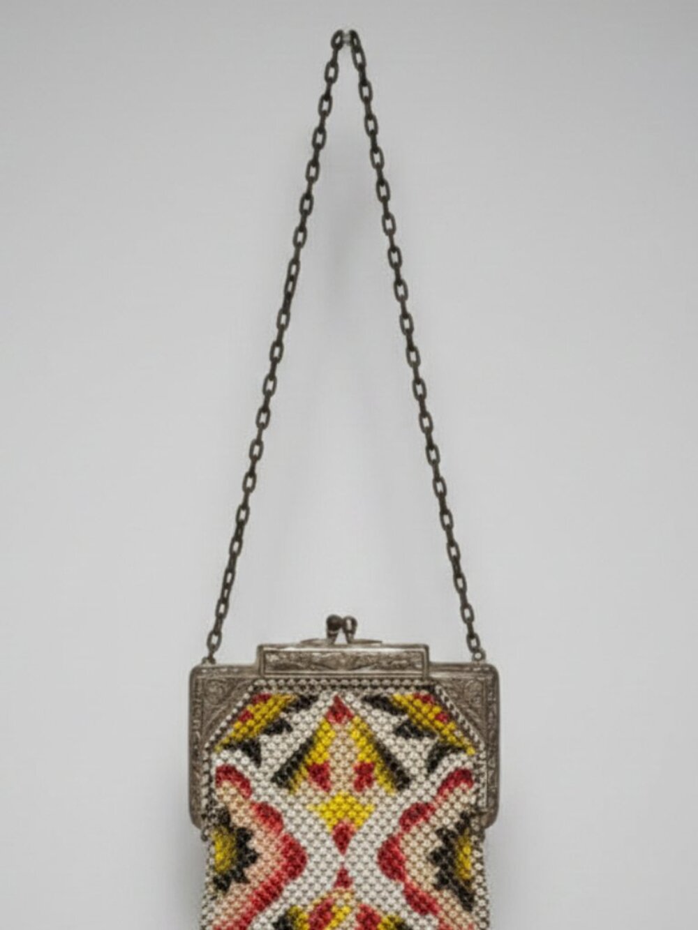 Vintage Art Deco Beaded Victorian Purse – Geometric Chevron Fringe Handbag - Picture 5 of 6